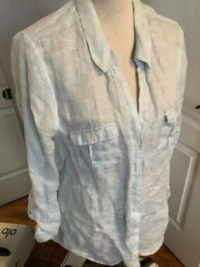 Joie Light Blue Linen Button-Down Blouse